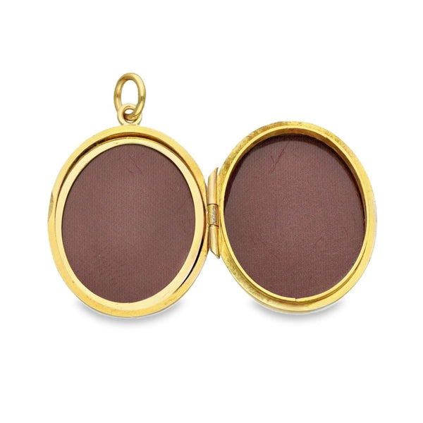 9ct Yellow Gold Feather Wreath-Engraved Oval Locket - 20x24x5mm