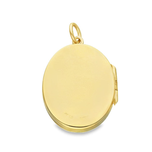 9ct Yellow Gold Feather Wreath-Engraved Oval Locket - 20x24x5mm