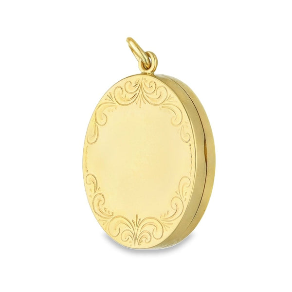 9ct Yellow Gold Feather Wreath-Engraved Oval Locket - 20x24x5mm