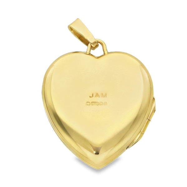9ct Yellow Gold Feather Engraved Heart-Shaped Locket - 19x21x6mm
