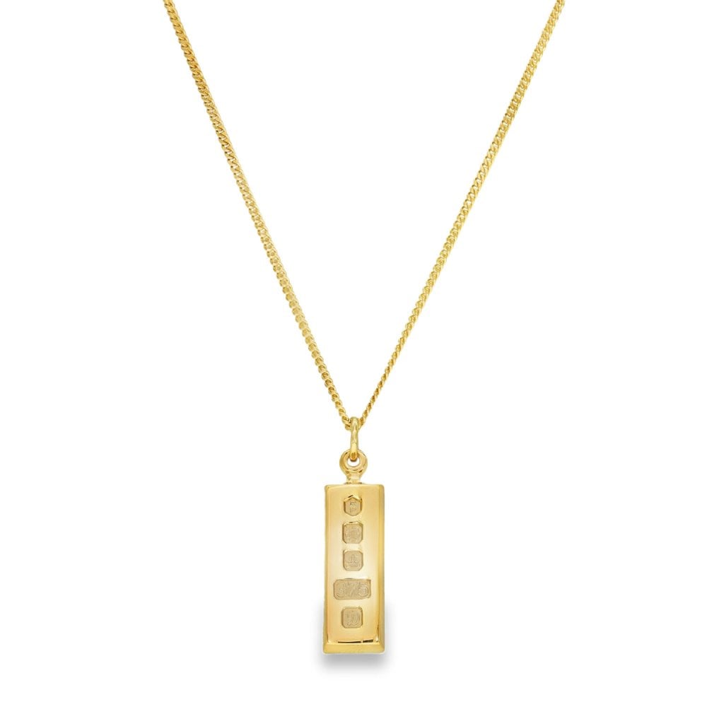 9ct Yellow Gold Ingot Pendant & Necklace - 20" - 11.4g