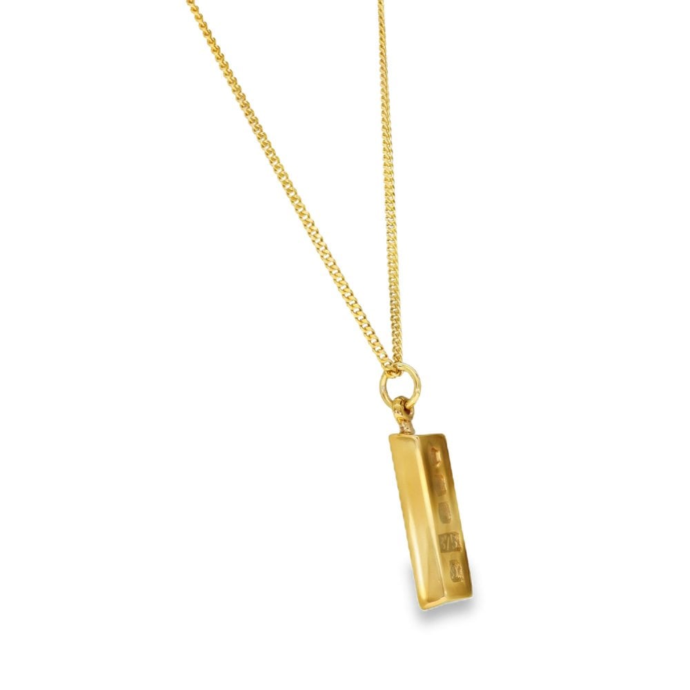9ct Yellow Gold Ingot Pendant & Necklace - 20" - 11.4g