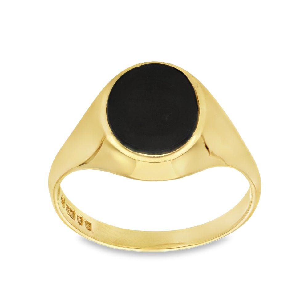 9ct Yellow Gold Oval Onyx Signet Ring - Size V - 15mm