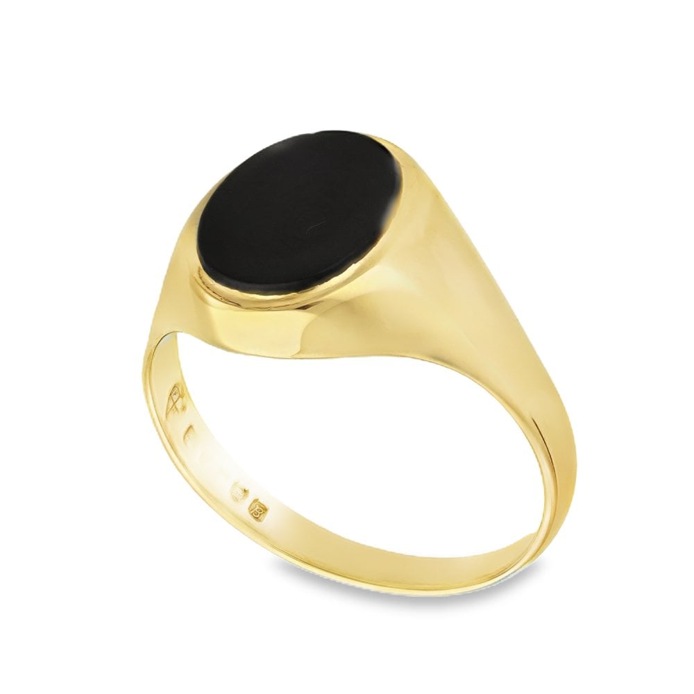 9ct Yellow Gold Oval Onyx Signet Ring - Size V - 15mm