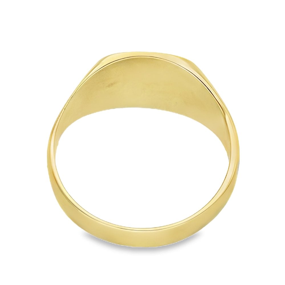 9ct Yellow Gold Cushion Half-Engraved Signet Ring - Size Q -14mm