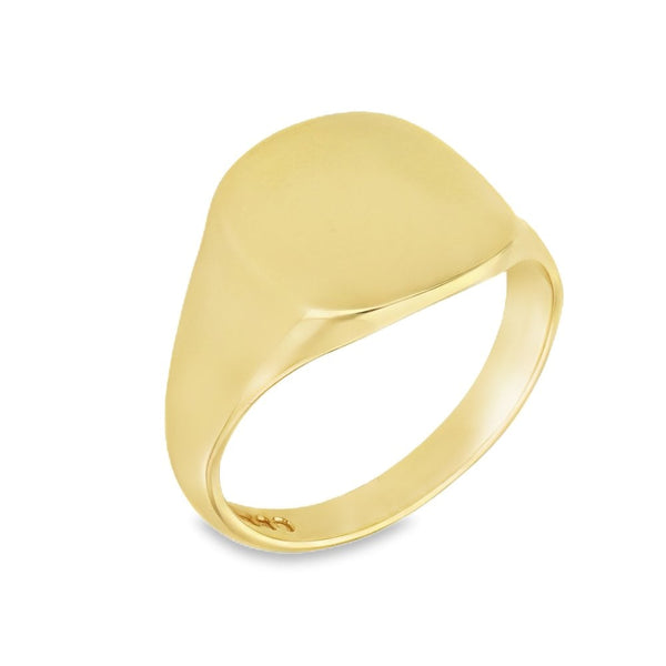 9ct Yellow Gold Cushion Signet Ring - Size R - 14mm