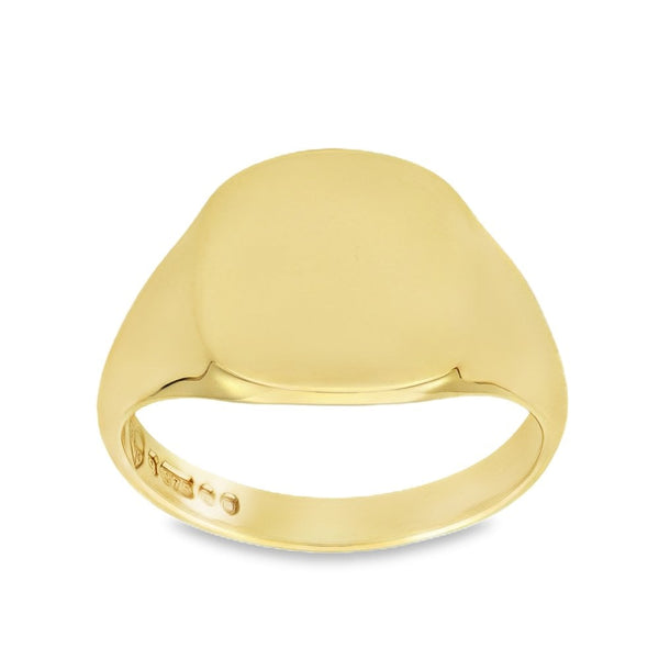 9ct Yellow Gold Cushion Signet Ring - Size R - 14mm