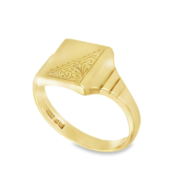 9ct Yellow Gold Rectangular Signet Ring - Size W - 13mm
