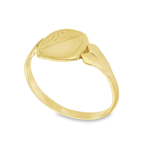 9ct Yellow Gold Half-Engraved Cushion Signet Ring - Size L - 9mm