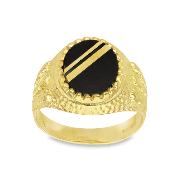 9ct Yellow Gold Oval Onyx Dress Ring - Size Q½ - 16mm