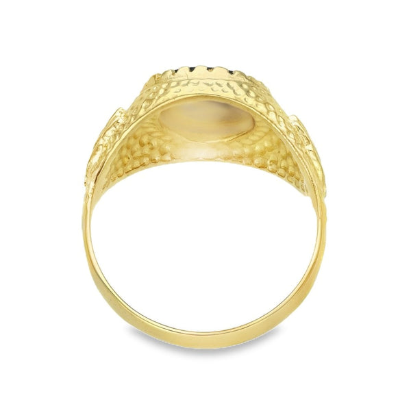 9ct Yellow Gold Oval Onyx Dress Ring - Size Q½ - 16mm
