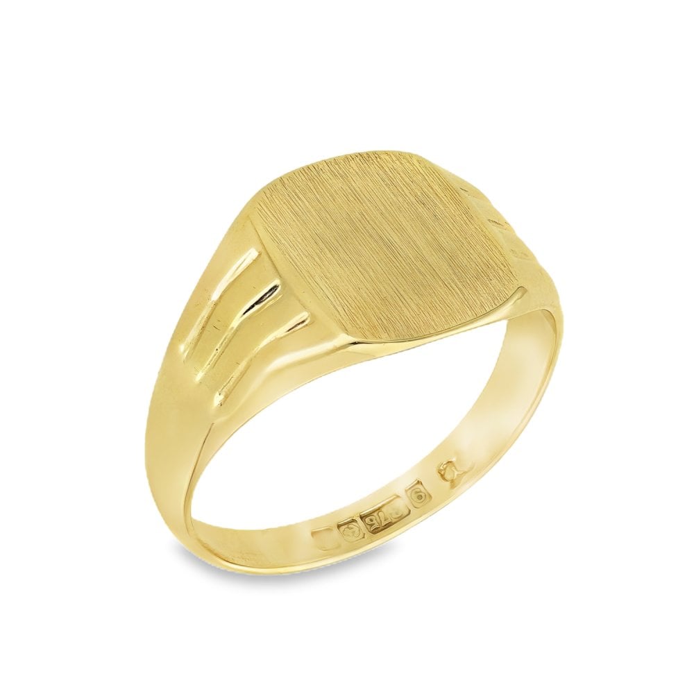 9ct Yellow Gold Cushion Signet Ring - Size R - 12mm
