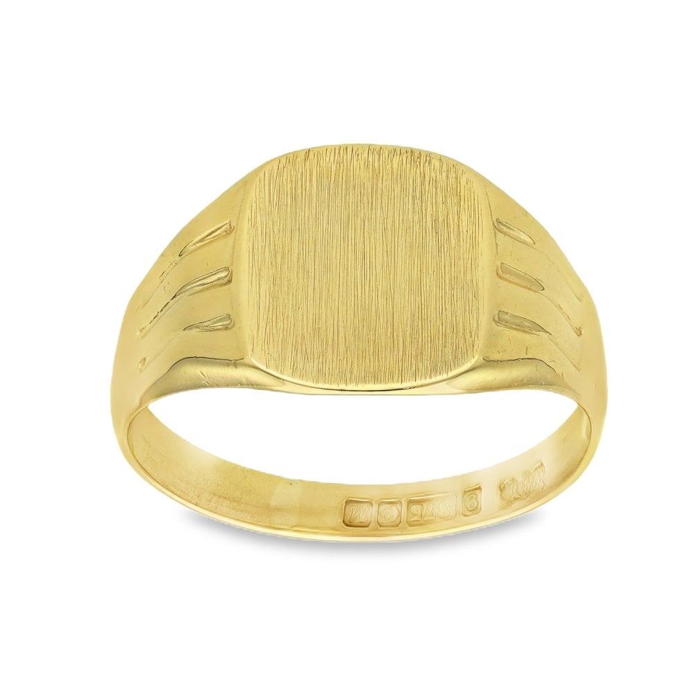 9ct Yellow Gold Cushion Signet Ring - Size R - 12mm