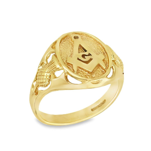 9ct Yellow Gold Oval Masonic Dress Ring - Size X - 18mm