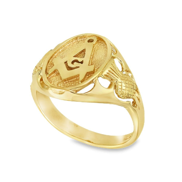 9ct Yellow Gold Oval Masonic Dress Ring - Size X - 18mm
