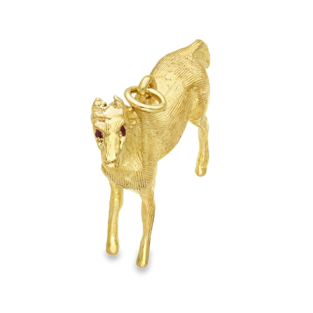 9ct Yellow Gold Ruby Horse Pendant - 34x26x7mm - 11.0g