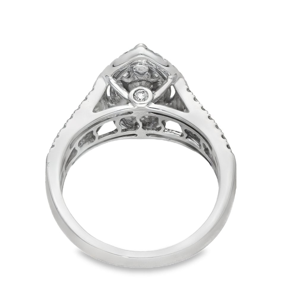 9ct White Gold Pear-Shape Diamond Cluster Ring - Size K½ -0.85ct