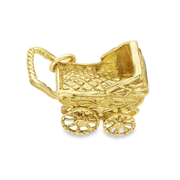 9ct Yellow Gold Pram Charm - 20x14x11mm - 4.7g