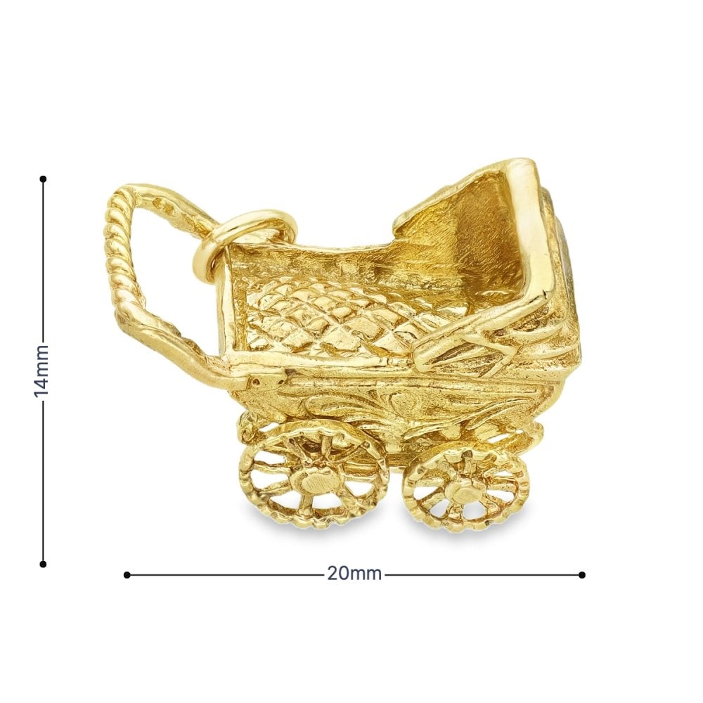 9ct Yellow Gold Pram Charm - 20x14x11mm - 4.7g