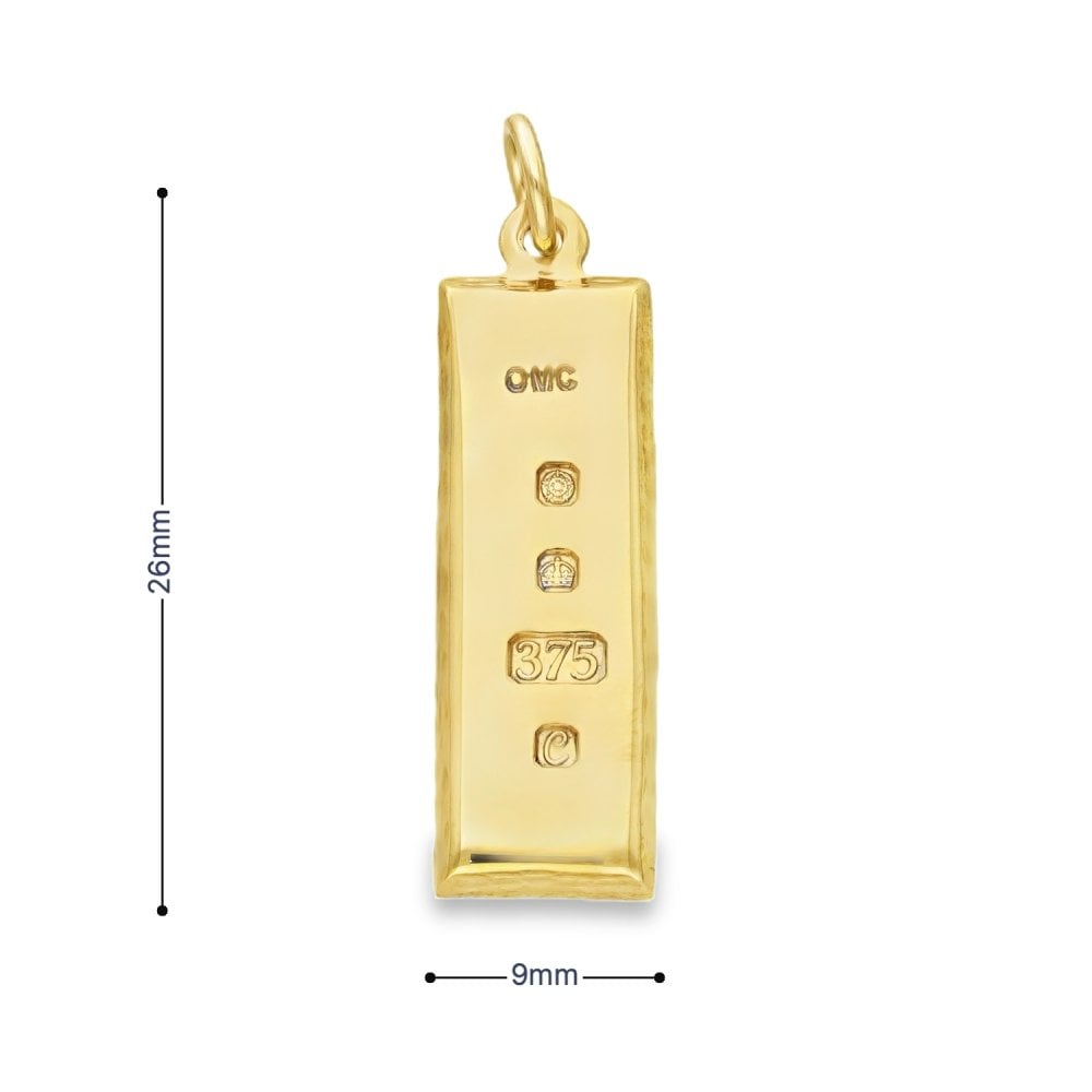 9ct Yellow Gold Ingot Pendant - 9x26x2mm - 6.6g