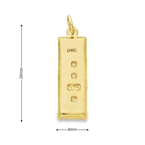 9ct Yellow Gold Ingot Pendant - 9x26x2mm - 6.6g