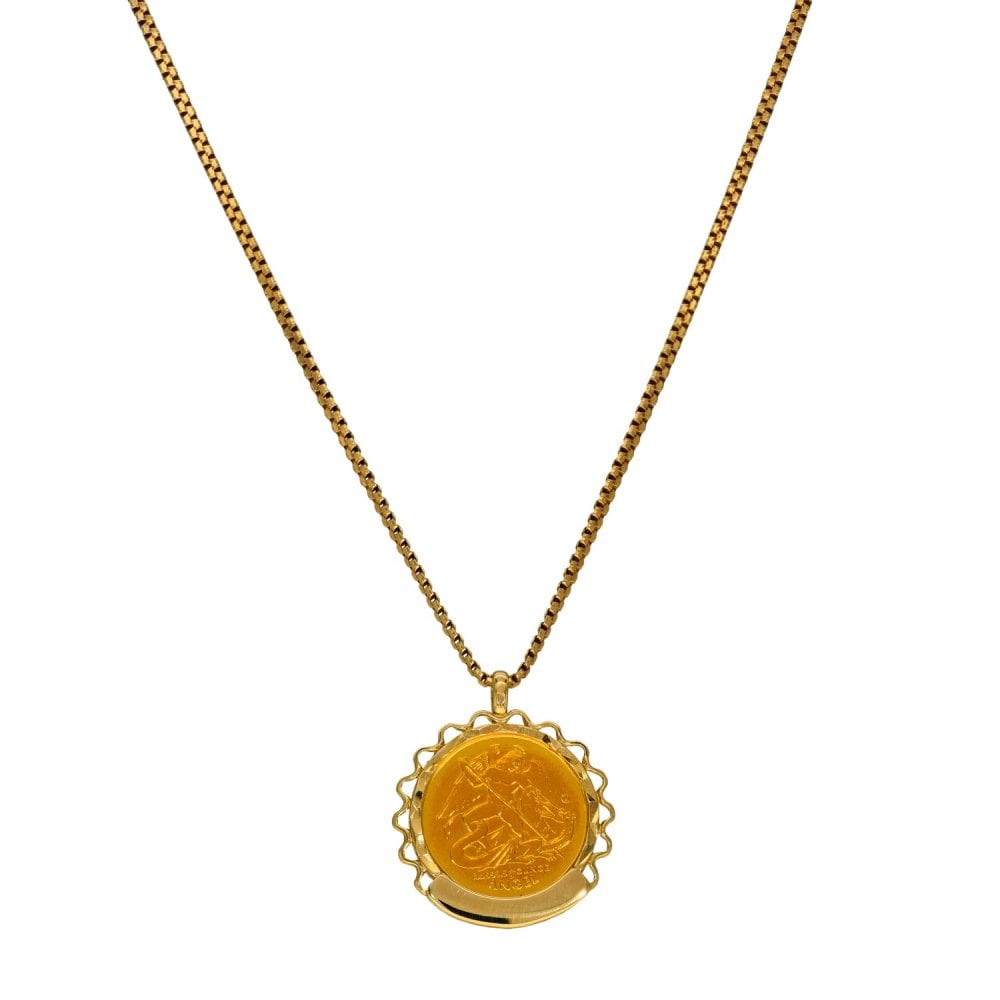 9ct Yellow Gold Angel Coin Pendant & Chain - 16" - 4.9g