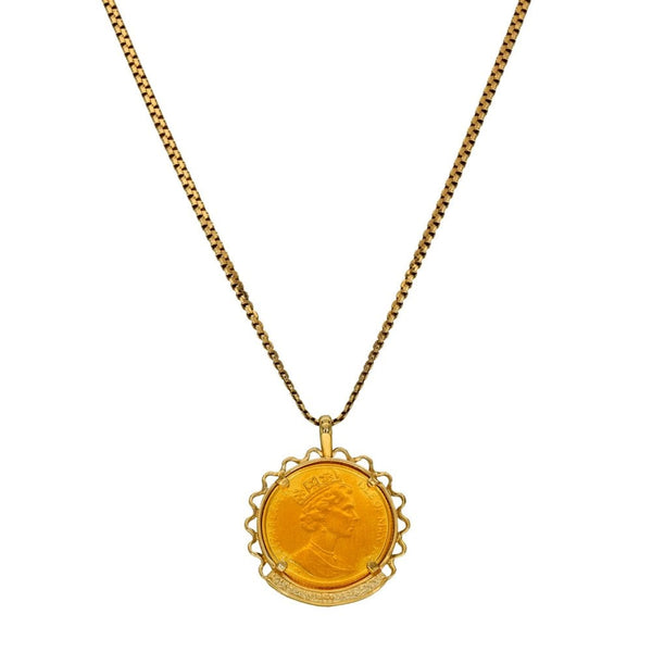 9ct Yellow Gold Angel Coin Pendant & Chain - 16" - 4.9g