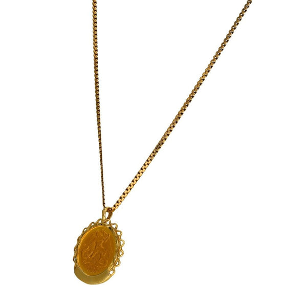 9ct Yellow Gold Angel Coin Pendant & Chain - 16" - 4.9g