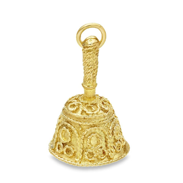 9ct Yellow Gold Patterned Ringing Bell Pendant - 5.9g