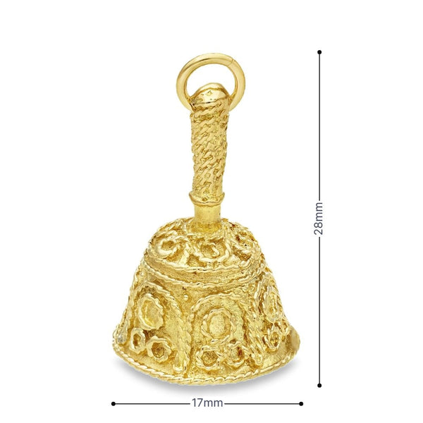 9ct Yellow Gold Patterned Ringing Bell Pendant - 5.9g