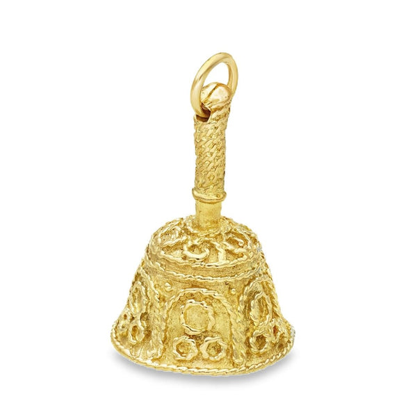 9ct Yellow Gold Patterned Ringing Bell Pendant - 5.9g