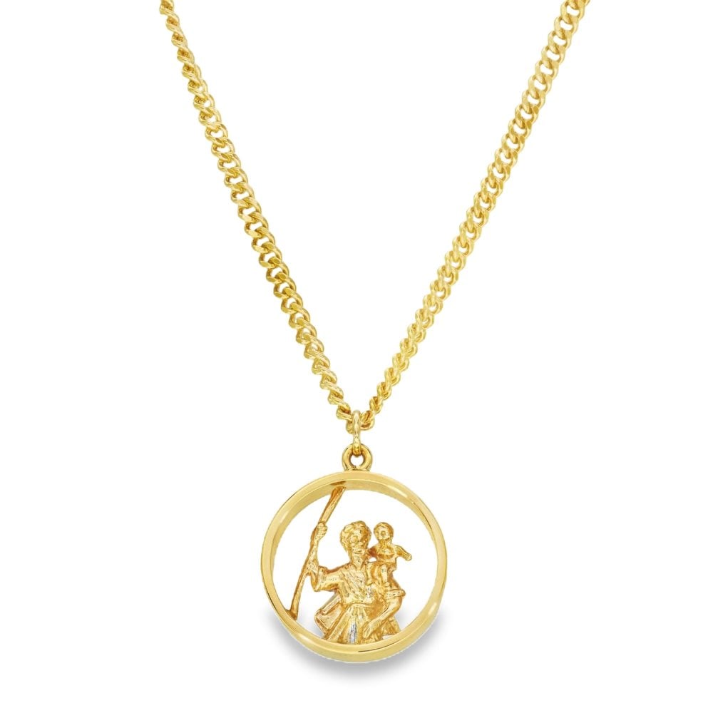 9ct Yellow Gold St. Christopher Pendant & Curb Chain - 22"