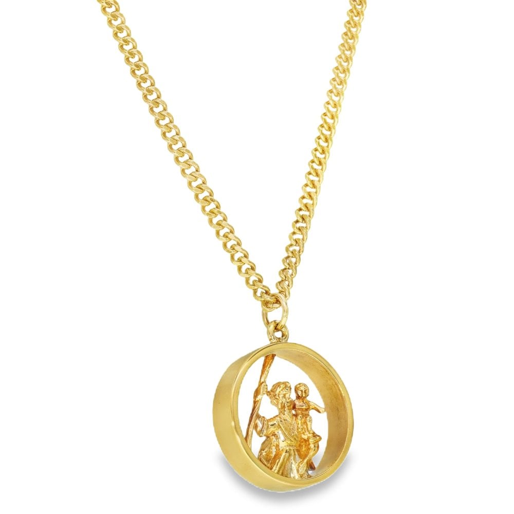 9ct Yellow Gold St. Christopher Pendant & Curb Chain - 22"