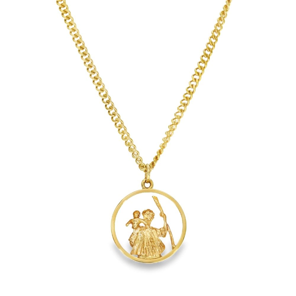 9ct Yellow Gold St. Christopher Pendant & Curb Chain - 22"