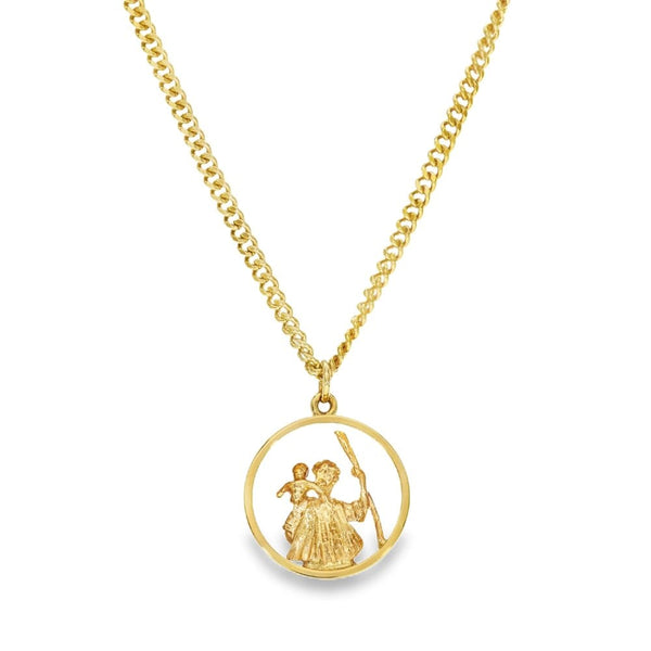9ct Yellow Gold St. Christopher Pendant & Curb Chain - 22"