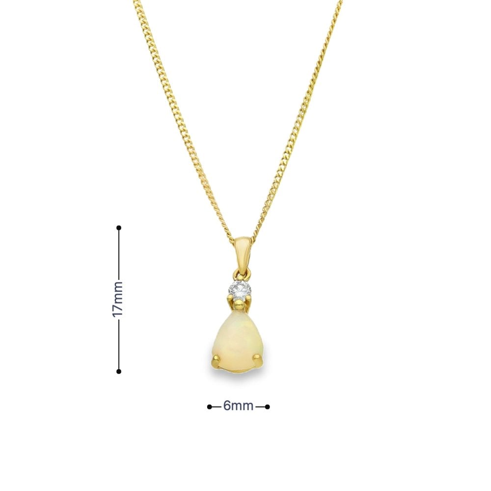 18ct Yellow Gold Opal & Diamond Pendant & Chain - 18"