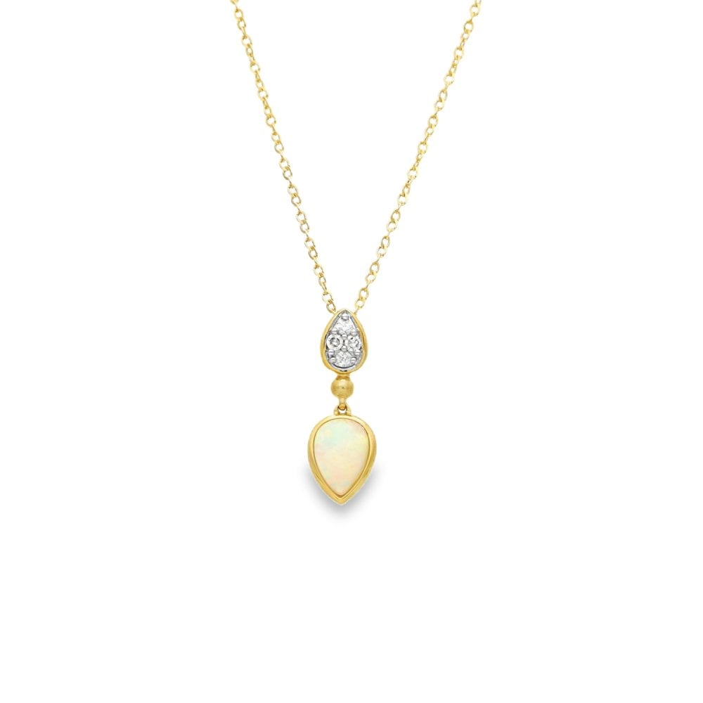 9ct Yellow Gold Opal & Diamond Necklace