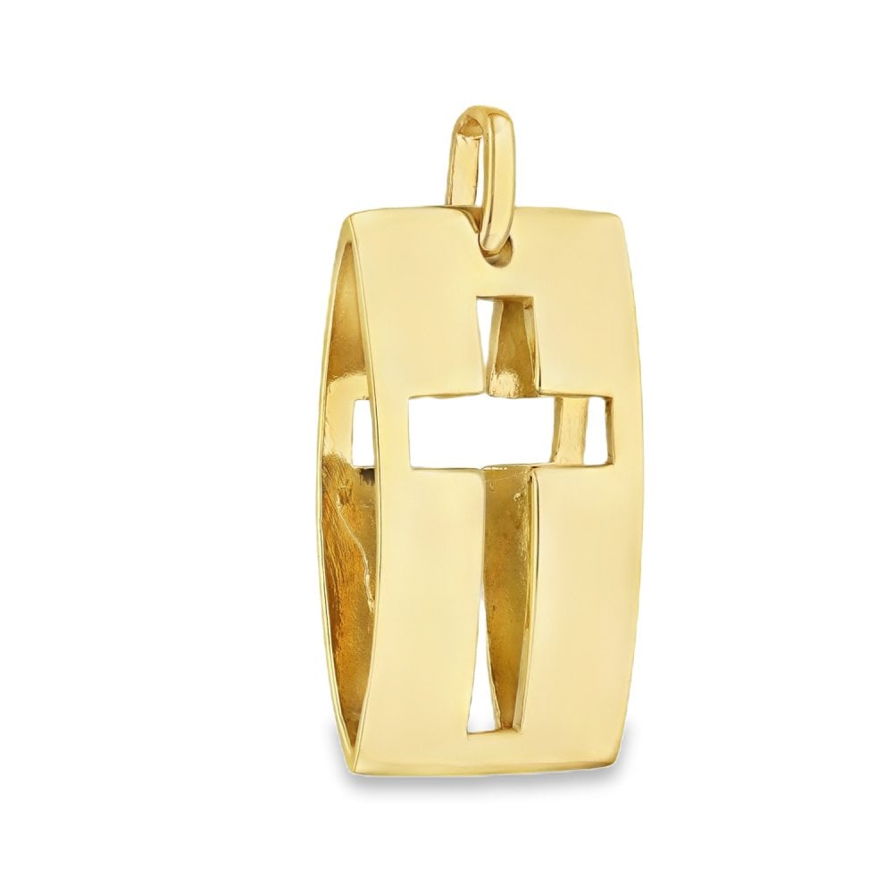 9ct Yellow Gold Open Cross Marquise Block Diamond Pendant - 3.5g