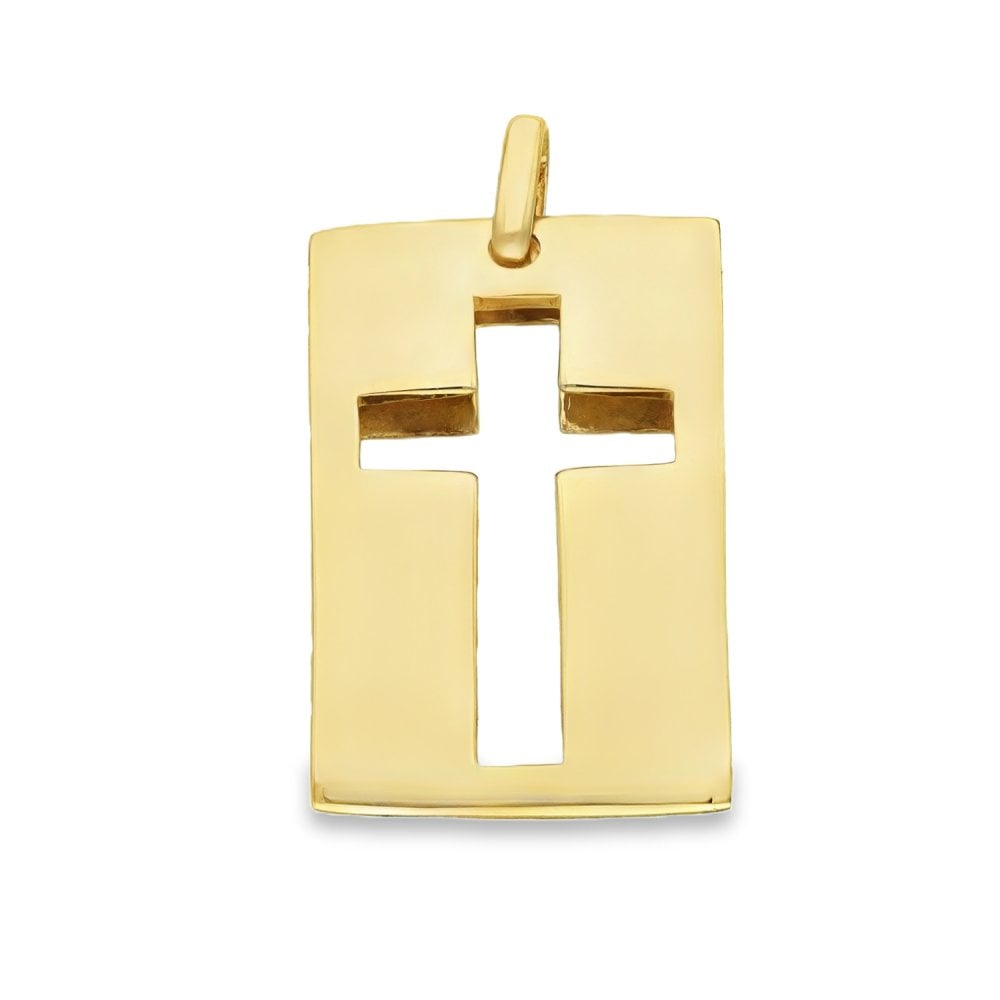 9ct Yellow Gold Open Cross Marquise Block Diamond Pendant - 3.5g