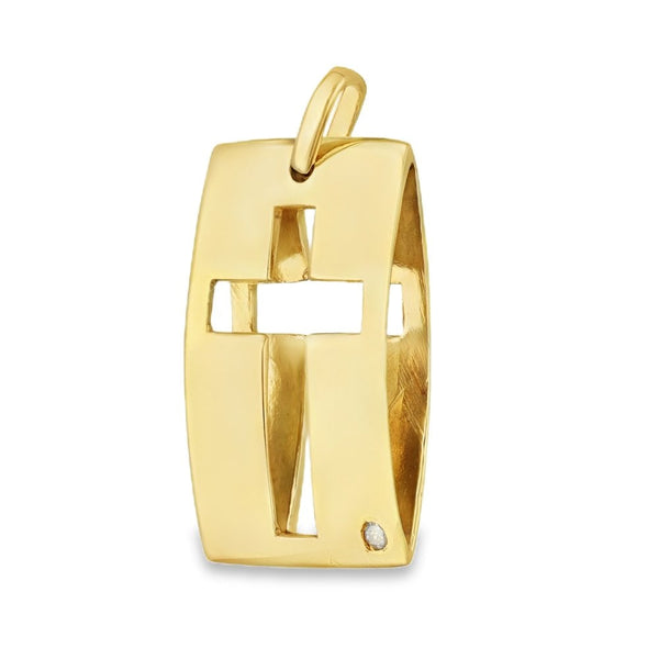 9ct Yellow Gold Open Cross Marquise Block Diamond Pendant - 3.5g