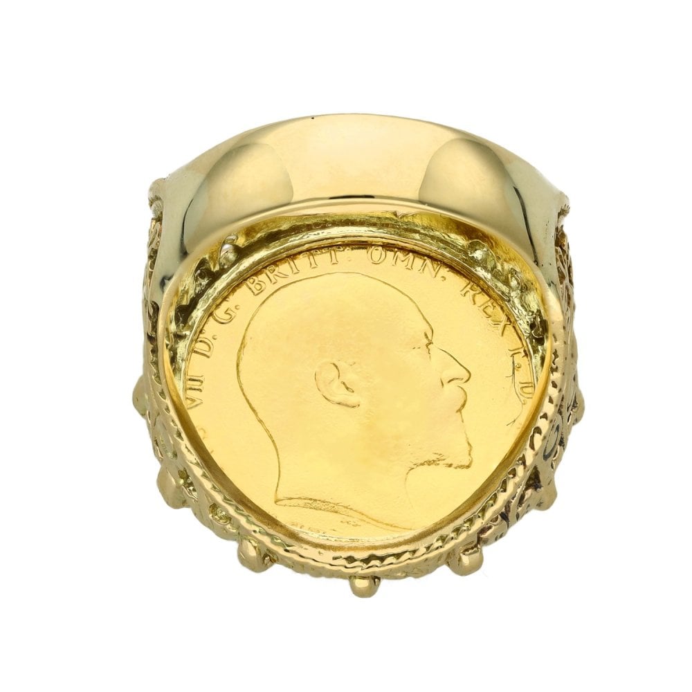 1903 Yellow Gold Full Sovereign Coin Ring - Size V - 16.6g