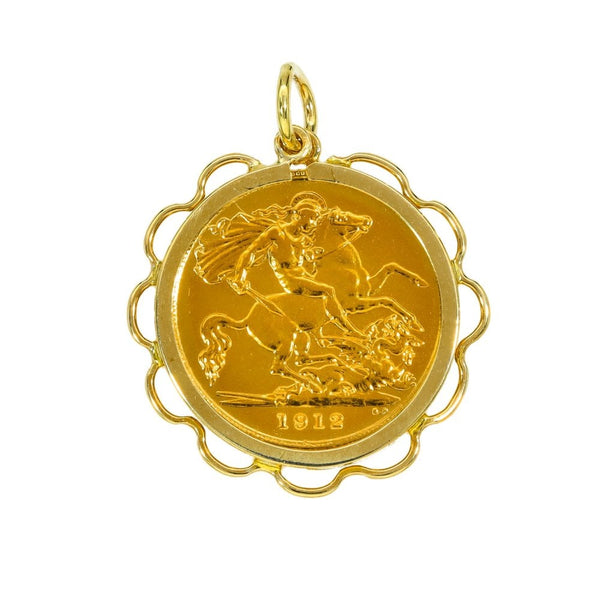 1912 Yellow Gold Half Sovereign Coin Pendant - 25x25x2mm - 5.4g