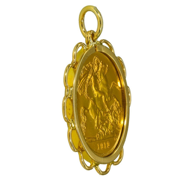 1912 Yellow Gold Half Sovereign Coin Pendant - 25x25x2mm - 5.4g