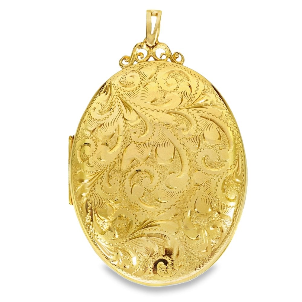 9ct Yellow Gold Feather Engraved Locket - 41x60x9mm - 24.1g