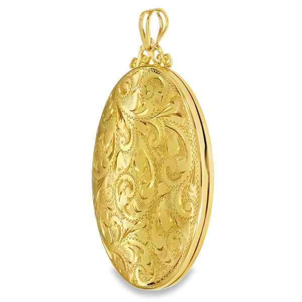 9ct Yellow Gold Feather Engraved Locket - 41x60x9mm - 24.1g