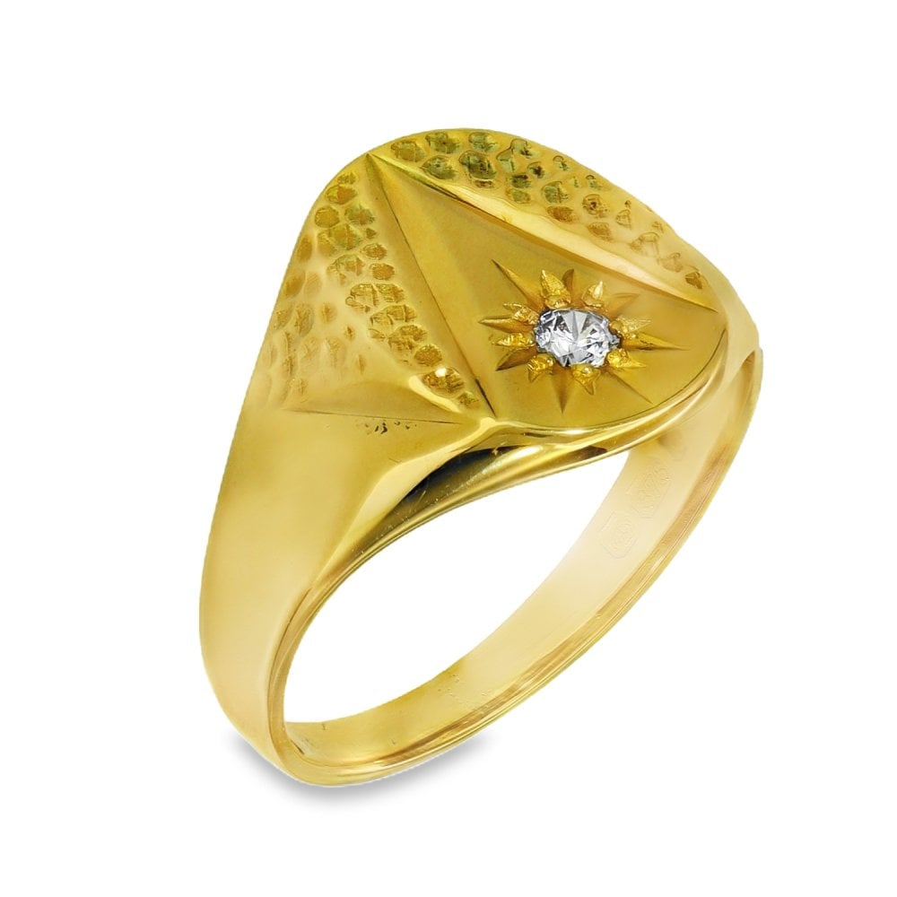 9ct Yellow Gold Cubic Zirconia Signet Ring - Size Q½ - 5.4g