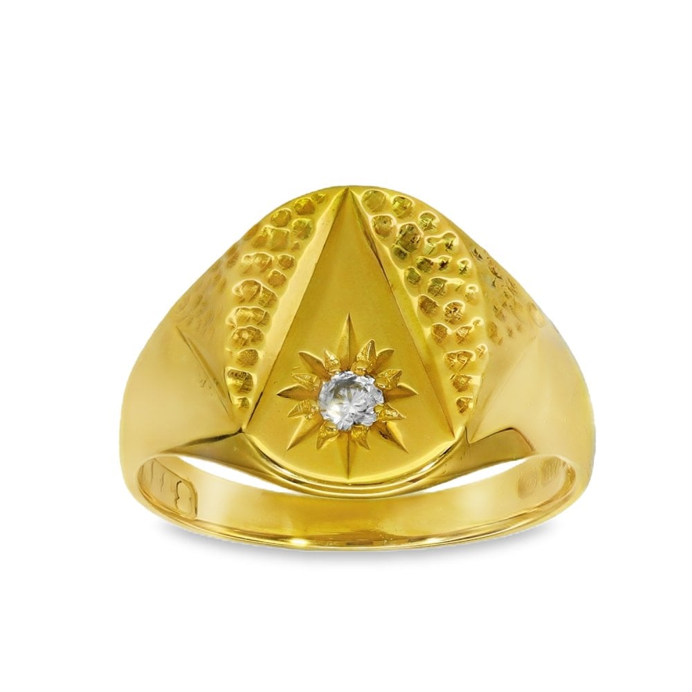 9ct Yellow Gold Cubic Zirconia Signet Ring - Size Q½ - 5.4g