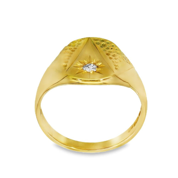 9ct Yellow Gold Cubic Zirconia Signet Ring - Size Q½ - 5.4g