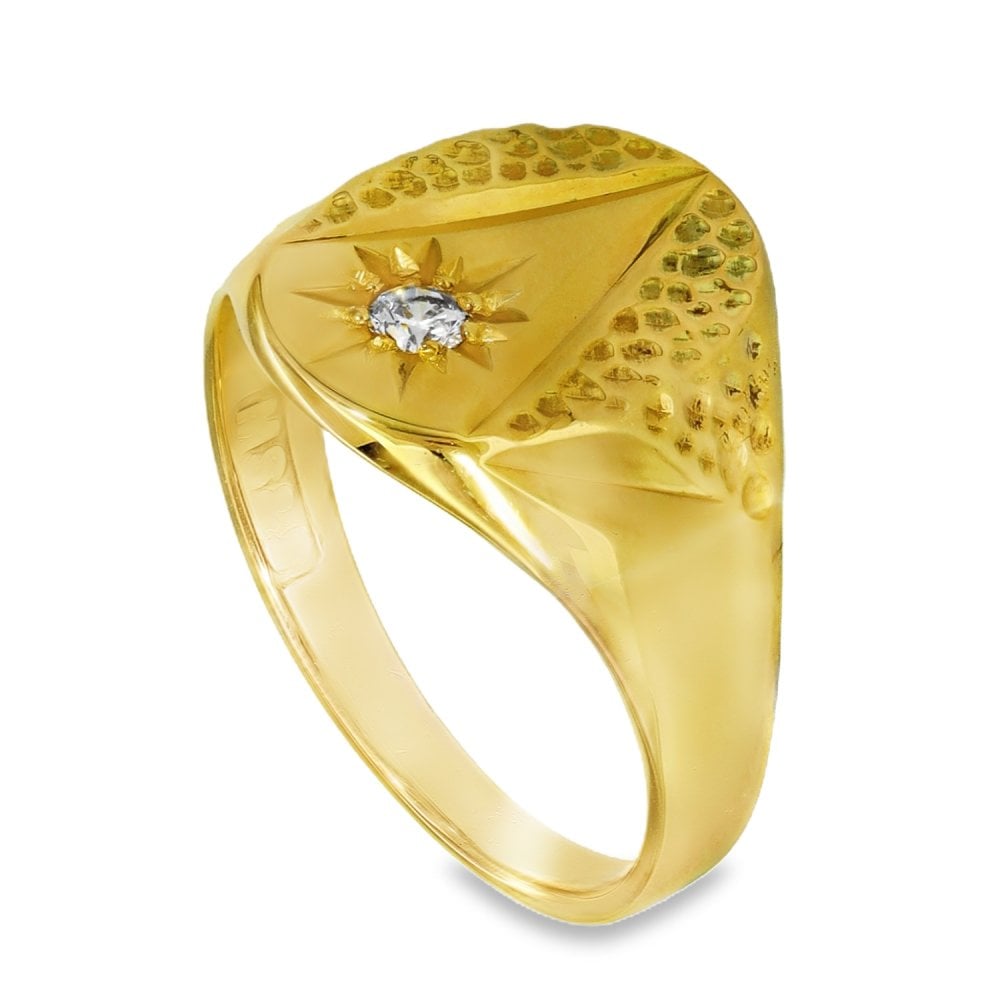 9ct Yellow Gold Cubic Zirconia Signet Ring - Size Q½ - 5.4g