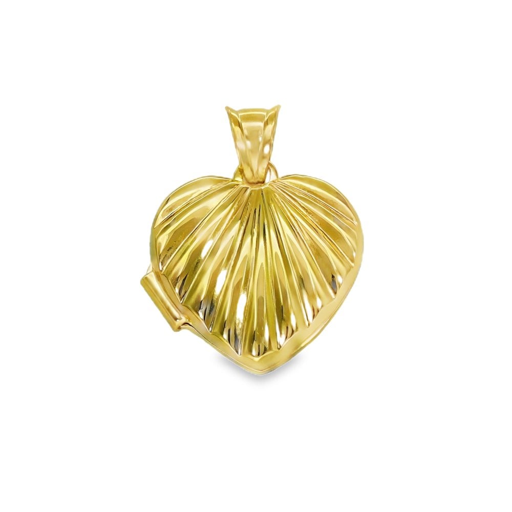 9ct Yellow Gold Shell-Patterned Heart-Shaped Locket - 15x17x6mm